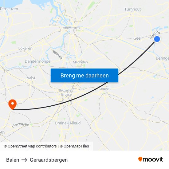 Balen to Geraardsbergen map