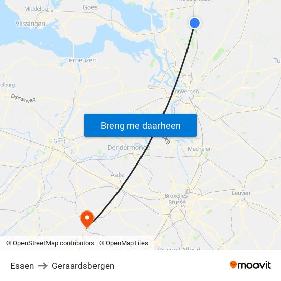 Essen to Geraardsbergen map