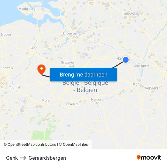 Genk to Geraardsbergen map