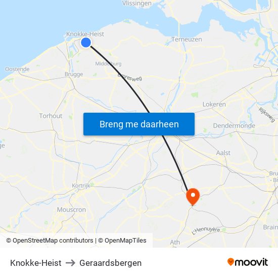 Knokke-Heist to Geraardsbergen map