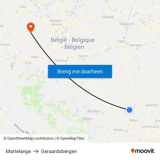Martelange to Geraardsbergen map