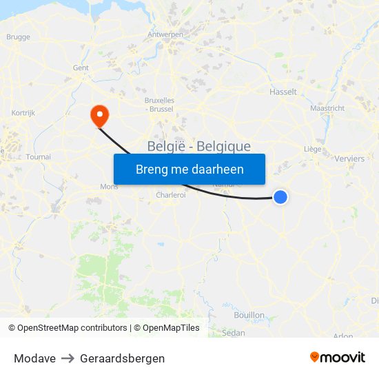 Modave to Geraardsbergen map