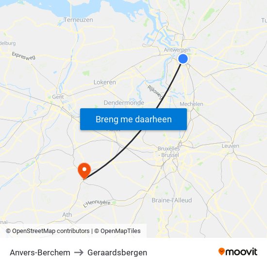 Anvers-Berchem to Geraardsbergen map