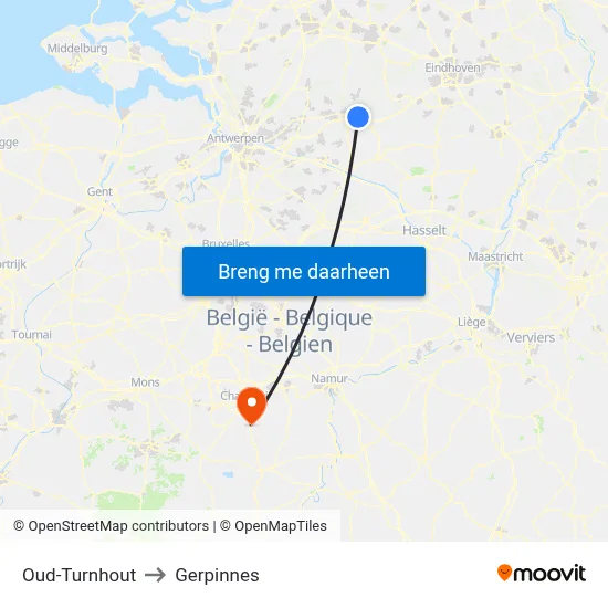 Oud-Turnhout to Gerpinnes map
