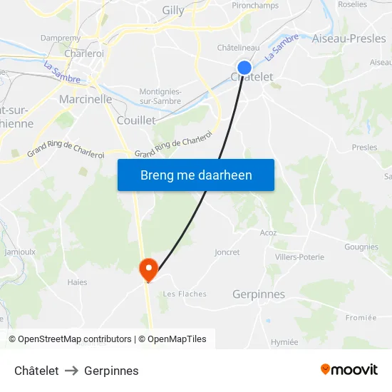 Châtelet to Gerpinnes map