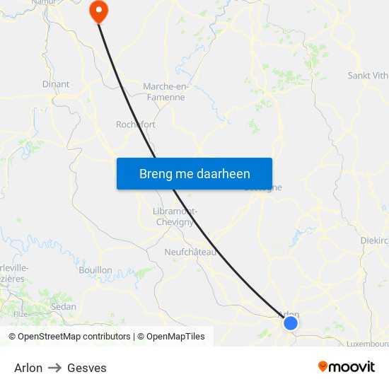 Arlon to Gesves map