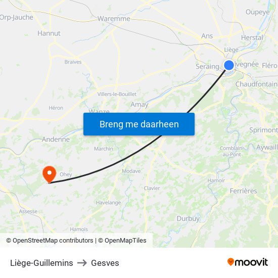 Liège-Guillemins to Gesves map