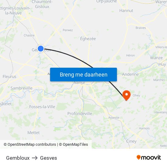 Gembloux to Gesves map