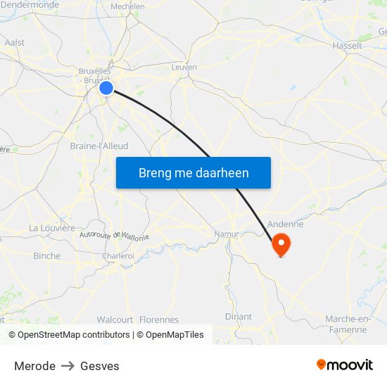 Merode to Gesves map