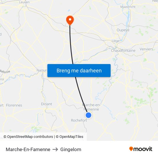 Marche-En-Famenne to Gingelom map