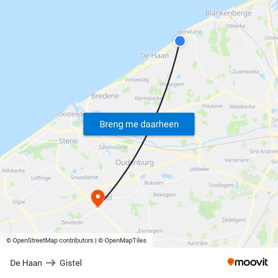 De Haan to Gistel map
