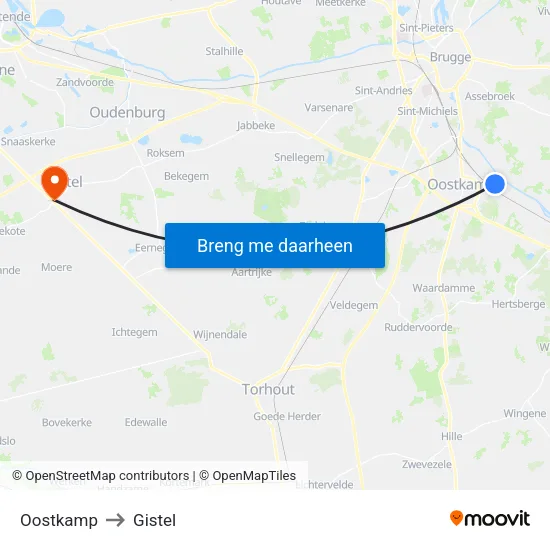 Oostkamp to Gistel map