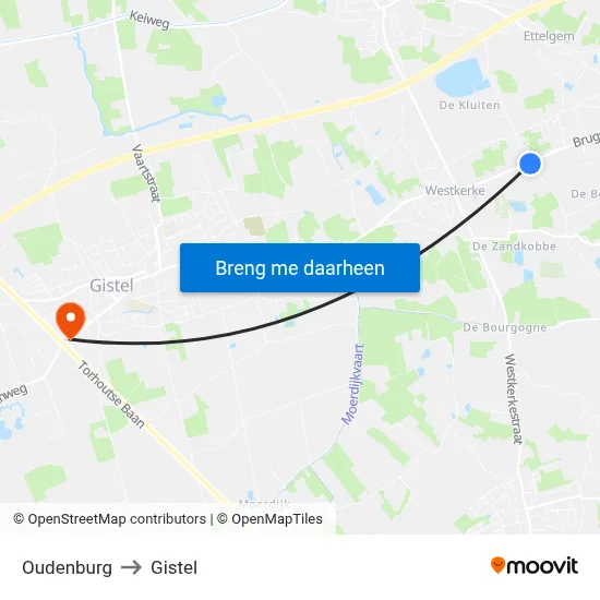 Oudenburg to Gistel map