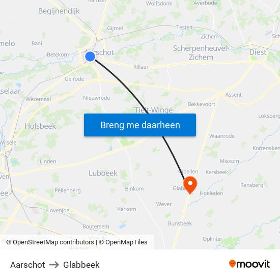 Aarschot to Glabbeek map