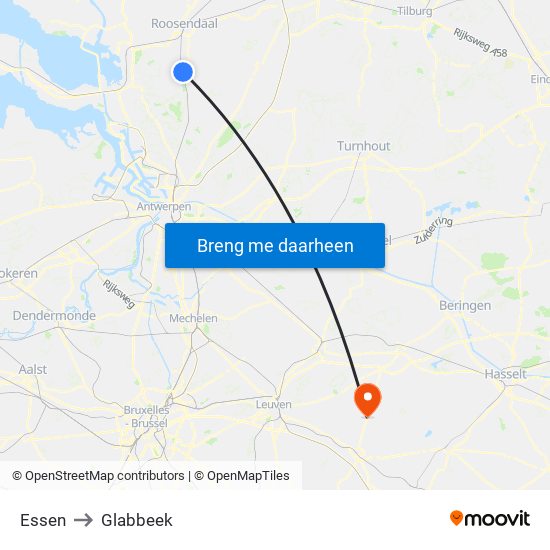 Essen to Glabbeek map