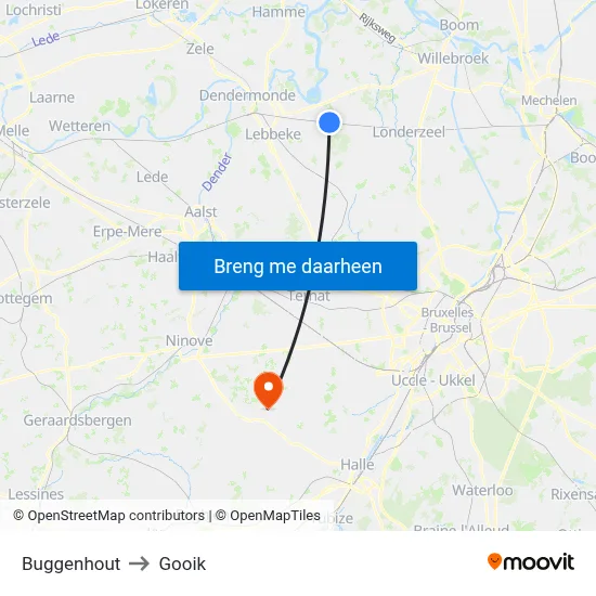 Buggenhout to Gooik map