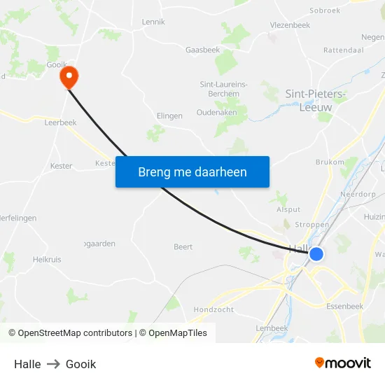 Halle to Gooik map