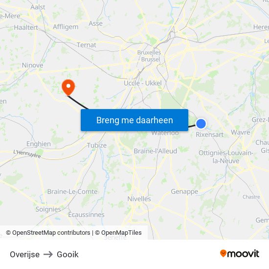 Overijse to Gooik map