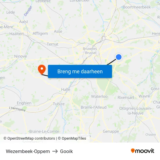 Wezembeek-Oppem to Gooik map