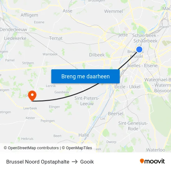 Brussel Noord Opstaphalte to Gooik map