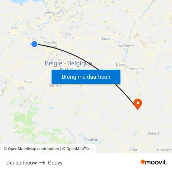 Denderleeuw to Gouvy map