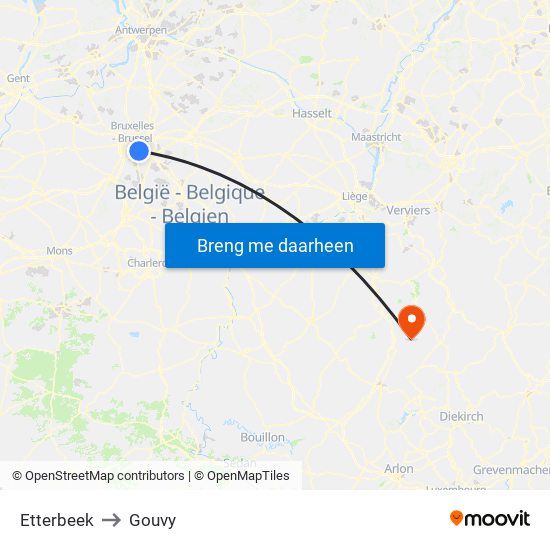 Etterbeek to Gouvy map