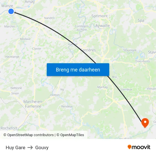 Huy Gare to Gouvy map