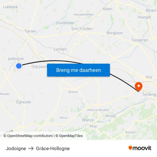 Jodoigne to Grâce-Hollogne map