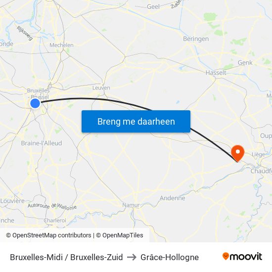 Bruxelles-Midi / Bruxelles-Zuid to Grâce-Hollogne map