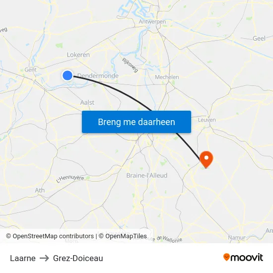 Laarne to Grez-Doiceau map