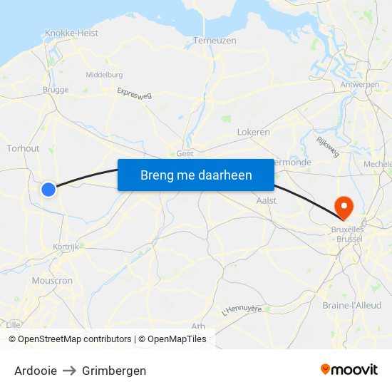 Ardooie to Grimbergen map