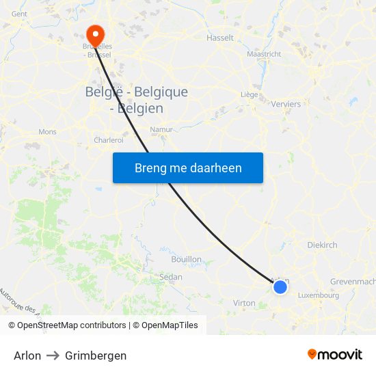 Arlon to Grimbergen map
