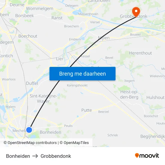 Bonheiden to Grobbendonk map