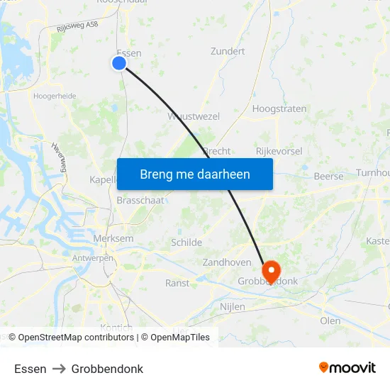 Essen to Grobbendonk map