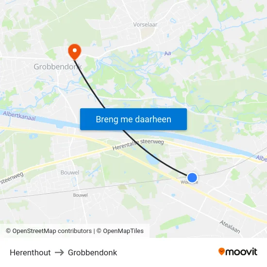Herenthout to Grobbendonk map