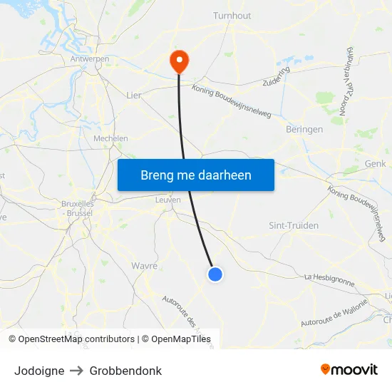 Jodoigne to Grobbendonk map