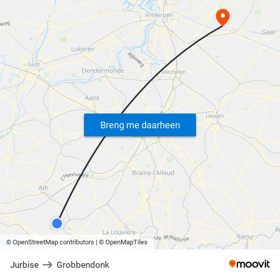Jurbise to Grobbendonk map