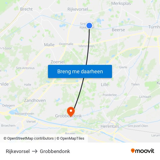 Rijkevorsel to Grobbendonk map