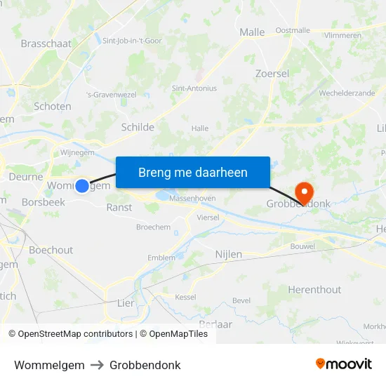 Wommelgem to Grobbendonk map