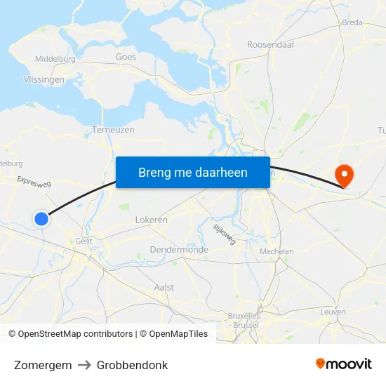 Zomergem to Grobbendonk map