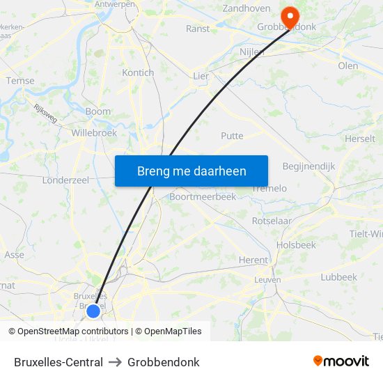 Bruxelles-Central to Grobbendonk map