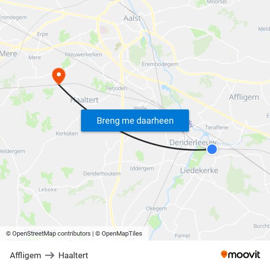 Affligem to Haaltert map