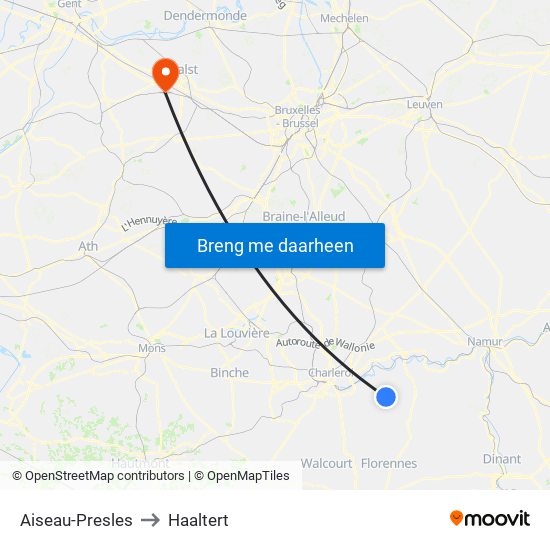 Aiseau-Presles to Haaltert map