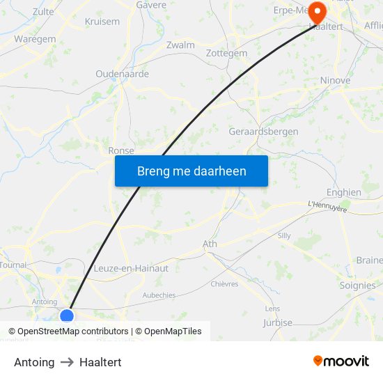 Antoing to Haaltert map