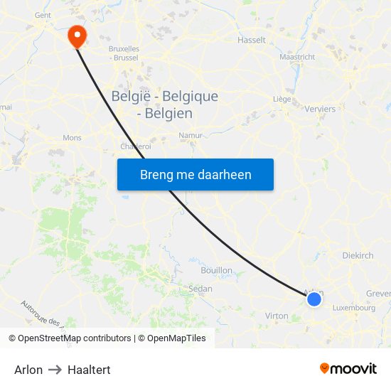 Arlon to Haaltert map