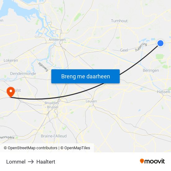 Lommel to Haaltert map