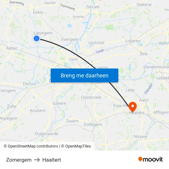 Zomergem to Haaltert map
