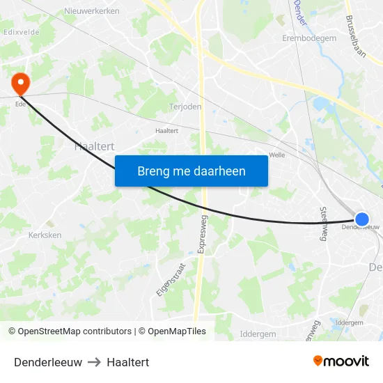 Denderleeuw to Haaltert map