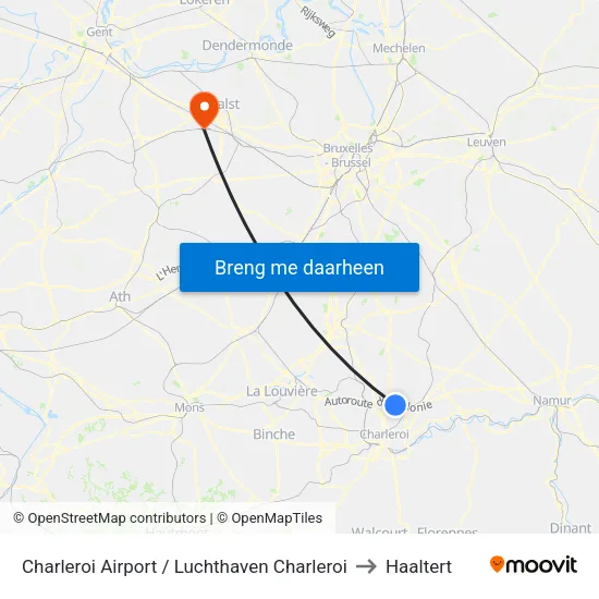 Charleroi Airport / Luchthaven Charleroi to Haaltert map