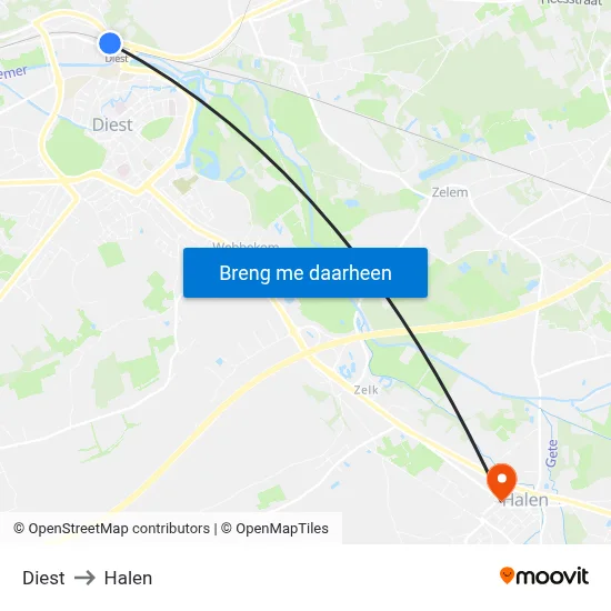 Diest to Halen map